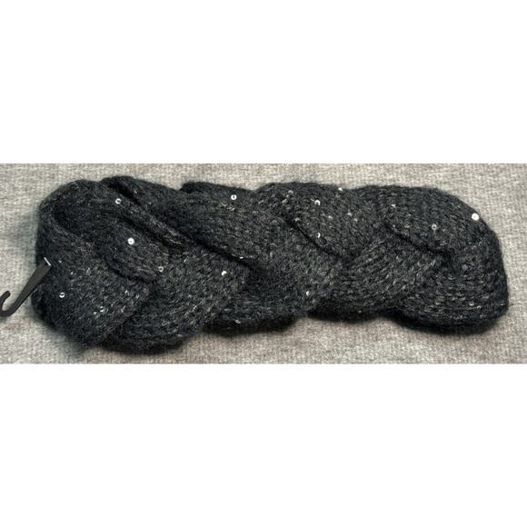 Muk Luks Black Sequin Braided Twist Headband Chunky Knit Headwear Women's OSFM - Picture 2 of 6